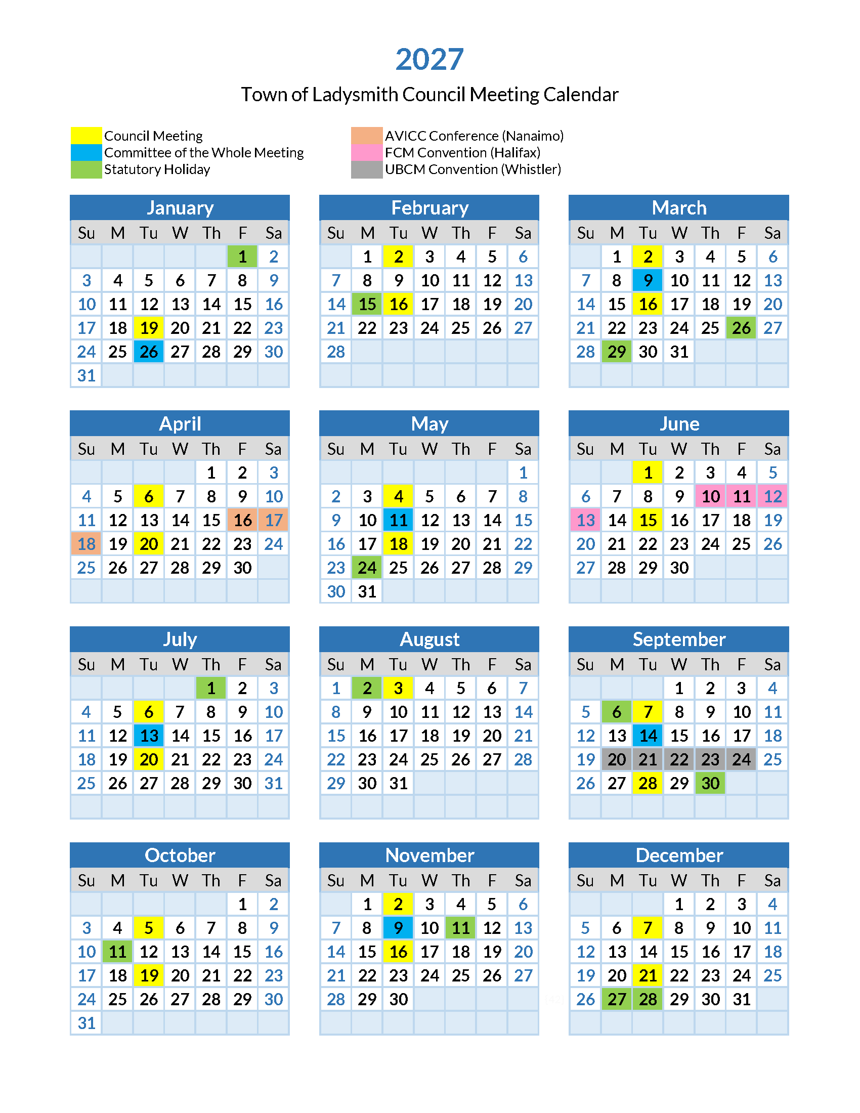 2027 Council Meeting Schedule